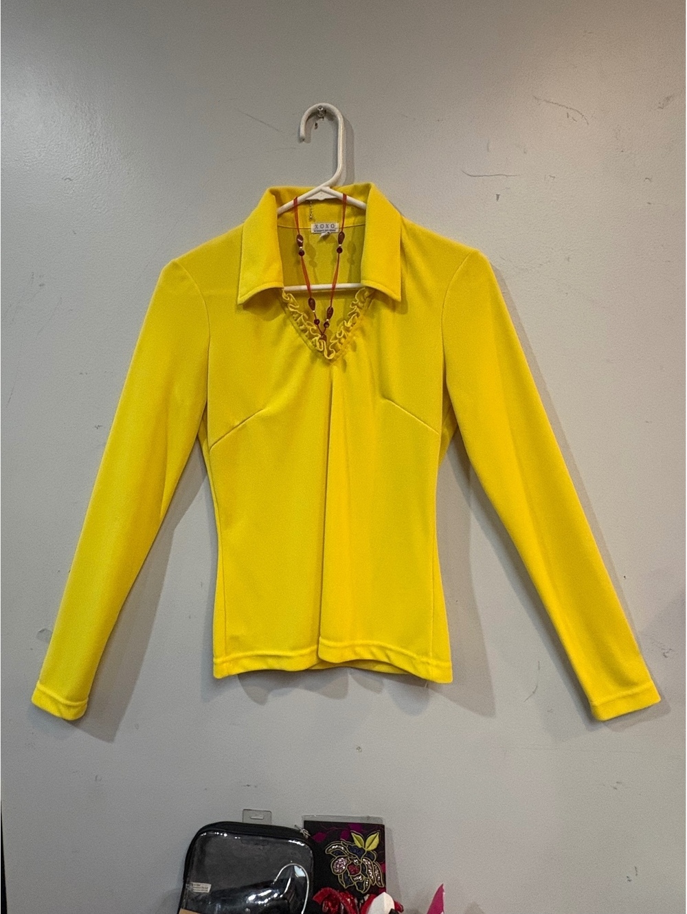 XOXO Women's Yellow Long Sleeve Collared Top Medium